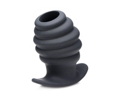 XR Brands HIVE Large Silicone Ribbed Hollow Plug - Anatomical Design