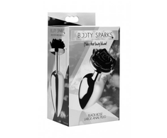 XR Brands Juodas Rose Plug Large - Aluminum Intimate Priedas, Juodas