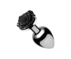 XR Brands Juodas Rose Medium Rose-Shaped Aliuminio Plug Juodas