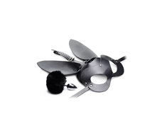 XR Brands Tailz Bunny Tail Plug &amp; Mask Set - Juodas, Vegan Friendly
