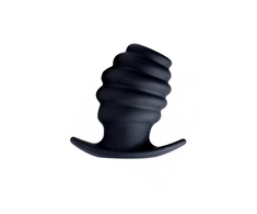 XR Brands HIVE Tunnel Plug Medium Silicone Ribbed Hollow Juodas