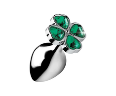 XR Brands Lucky Clover Metal Intimate Plug Medium Sidabrinis Gem