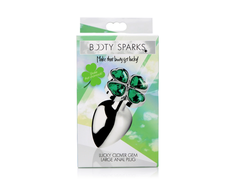 XR Brands Large Metal Plug with Clover Gem Base, Nickel-Free, Sidabrinis