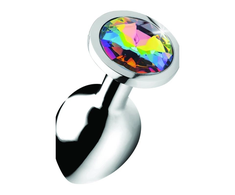 XR Brands Rainbow Prism Aluminum Plug Medium with Multicolor Gem