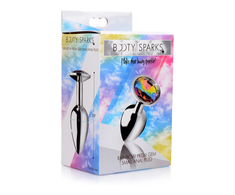 Xr Brands Rainbow Prism Small Aluminum Plug with Multicolor Gemstone Accent