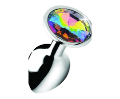 Xr Brands Rainbow Prism Small Aluminum Plug with Multicolor Gemstone Accent