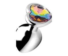 Xr Brands Rainbow Prism Heart Aluminum Plug Medium - Colorful Jewel Base