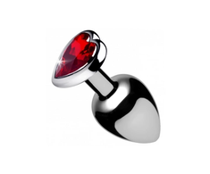 Xr Brands Booty Sparks Medium Aluminum Plug with Raudona Heart-Shaped Gem