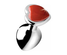 XR Brands Raudona Jasper Heart Plug Medium - Aluminum, Gem Accent