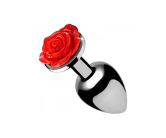 Xr Brands Raudona Rose Intimate Plug Medium - Aluminum, Decorative Floral Base