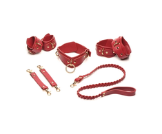 XR Brands Vegan Leather Restraints Set Raudona Adjustable Buckles