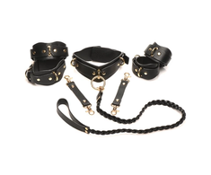 XR Brands Vegan Leather Restraint Set Juodas - Adjustable, Gold Details