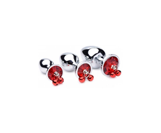 Xr Brands Raudona Gem Intimate Plug Set with Bells, 3 Sizes, Nickel-Free Alloy