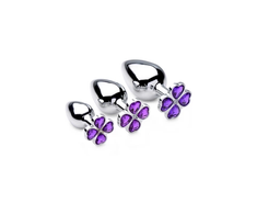 XR Brands Violet Flower Intimate Plug Set 3-Piece Aliuminio Violetinė