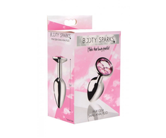 Xr Brands Rožinė Booty Sparks Rožinė Gem Aluminum Plug Small - Heart-Shaped Jewel Base