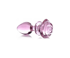 Rožinė XR Brands Rožinė Rose Glass Intimate Plug Large - Artistic Borosilicate