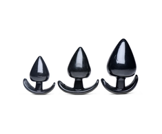 Xr Brands Triple Spades 3-Piece Anal Plug Set Silicone Juodas Graduated Sizes