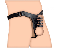 Xr Brands Master Series Male Chastity Harness Adjustable Juodas Leather Metal Ring
