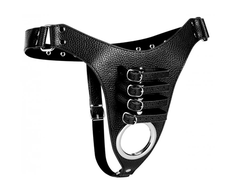 Xr Brands Master Series Male Chastity Harness Adjustable Juodas Leather Metal Ring