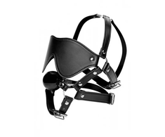 XR Brands Strict Eye Mask Harness with Adjustable Ball Gag Juodas
