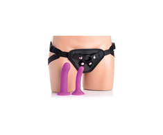 XR Brands Double-G Deluxe Vibrating Strap-On System Violetinė Set