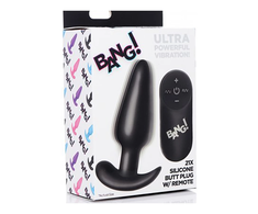 Xr Brands BANG Remote-Controlled Silicone Plug - 21-Mode Atsparus vandeniui, Juodas