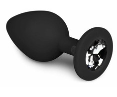 EasyToys Diamond Plug Medium Juodas - Silicone Intimate Priedas with Crystal Base