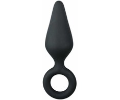EasyToys Silicone Plug Medium with Pull Ring - Juodas, Ergonomic Design