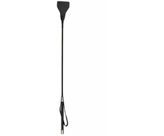 Ouch! Leather Juodas Whip with Long Handle and Metal Accents
