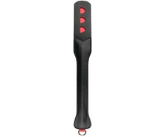 Easytoys Ouch! Long Leather Paddle Juodas-Raudona with Decorative Heart Cut-Outs 32cm