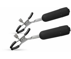 EasyToys Vibrating Adjustable Nipple Clamps with 10-Mode Bullets, Juodas