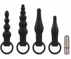 EasyToys Silicone Anal Plug Set with Vibrating Bullet - Juodas, 4 Sizes