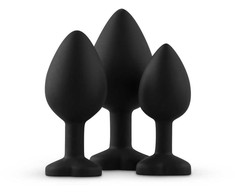 EasyToys 3-Piece Silicone Plug Set with Decorative Heart Gem, Juodas