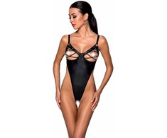 Lolitta Celine Bodysuit Juodas - Adjustable Straps, Open Design, Imitation Leather