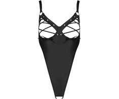 Lolitta Celine Bodysuit Juodas - Adjustable Straps, Open Design, Imitation Leather