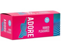 Adore Ribbed Premium Latex Condoms 144 pcs - Transparent, Ribbed Texture, Medium Size