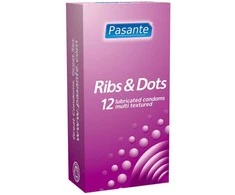 Pasante Healthcare „Pasante Ribs &amp; Dots/Intensity“ prezervatyvai, 12 vnt.