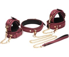 XR Brands 6-Piece Velvet Burgundy Bondage Set with Adjustable Cuffs &amp; Collar