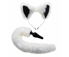 XR Brands Baltas Fox Tail &amp; Ears Costume Set - Soft Faux Fur, Silicone Plug