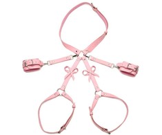 Xr Brands Rožinė nsnovelties Bondage Harness M/L Rožinė - Adjustable Faux Leather with Bows