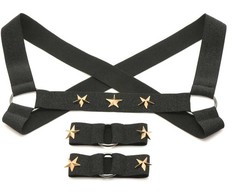 XR Brands Chest Harness &amp; Armbands Juodas Stretch Adjustable Set