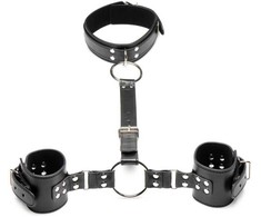 Xr Brands Master Series Neck to Wrist Restraint System PU Leather Adjustable Juodas