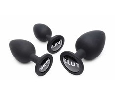 XR Brands Dirty Words Silicone Plug Set - 3 Sizes, Tapered Shape