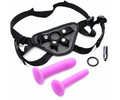 XR Brands Double-G Deluxe Vibrating Strap-On System Violetinė Set