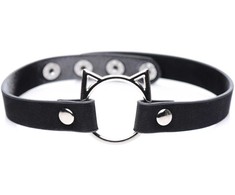 XR Brands Kinky Kitty Slim PU Leather Choker Juodas Adjustable Ring