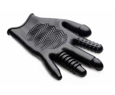 XR Brands Pleasure Poker Multi-Texture Intimate Glove, Juodas, Universal Size