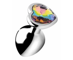 Xr Brands Rainbow Prism Heart Aluminum Plug Medium - Colorful Jewel Base