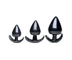Xr Brands Triple Spades 3-Piece Anal Plug Set Silicone Juodas Graduated Sizes