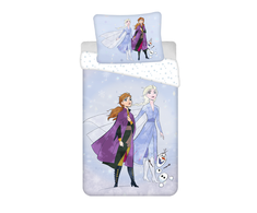 Patalynė bawełniana 140x200 Frozen Kraina Lodu 8346 Anna Elsa Olaf poszewka 70x90 melsva bałwanek dziecięca
