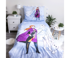 Patalynė bawełniana 140x200 Frozen Kraina Lodu 8346 Anna Elsa Olaf poszewka 70x90 melsva bałwanek dziecięca
